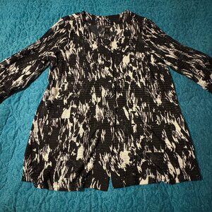 Ali Miles Black & White Stretchy Mesh w/Buttons & Pockets Jacket Women's Size L